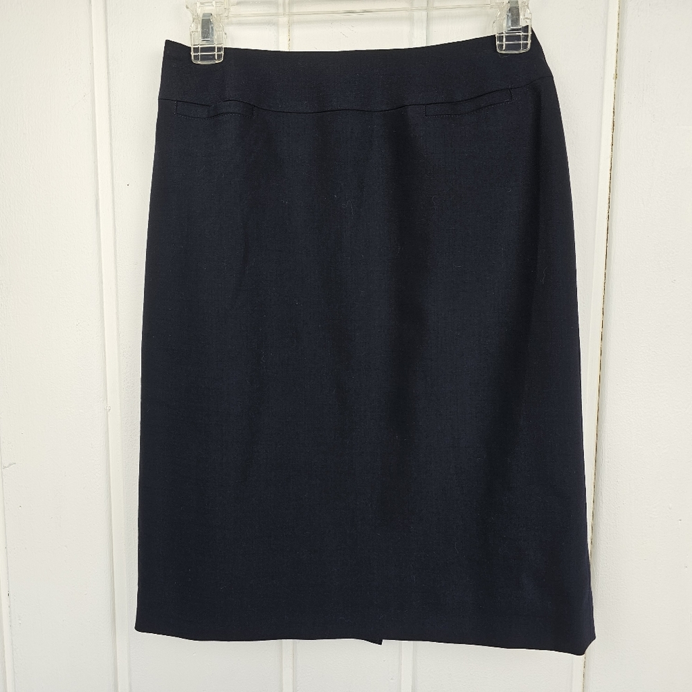 Talbots Vintage Navy Blue Wool Lined Pencil Skirt Business Casual Size 2P